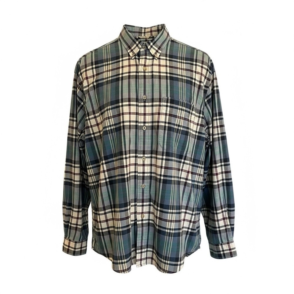 Eddie Bauer Mens Blue Green Plaid Cotton Button Down Shirt Long Sleeve L 3330